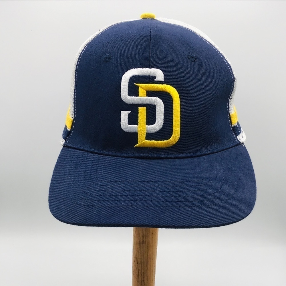 SAN Diego Padres MLB Baseball Trucker Hat Blue White Cox Mesh Strapback Cap OS